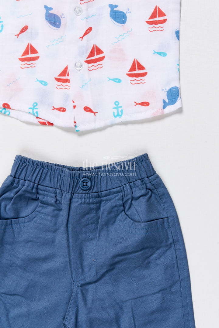 Boys cotton outfit set with nautical print for travel and play