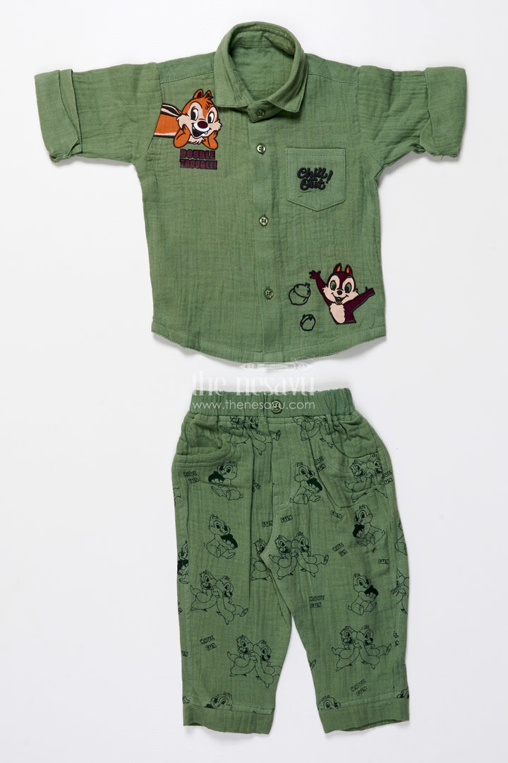 Boys muslin cotton outfit set with cartoon prints for fun-filled days