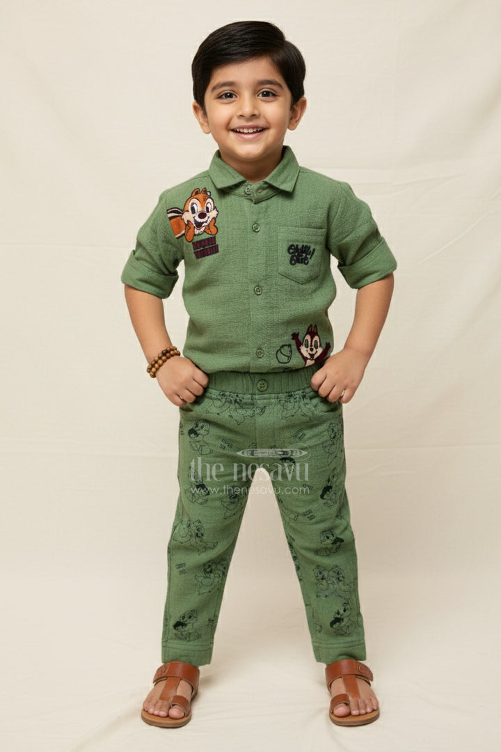 Boys Muslin Cotton Outfit Set with Cartoon Prints for Fun-Filled Days