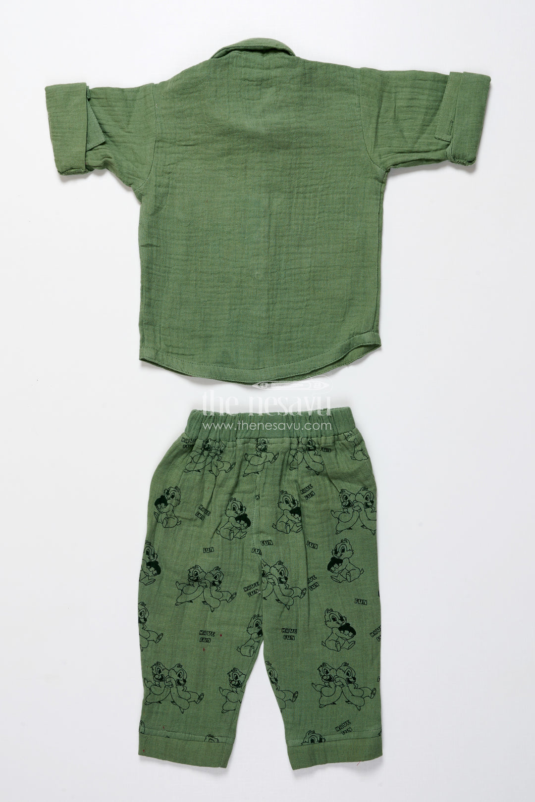Boys muslin cotton outfit set with cartoon prints for fun-filled days