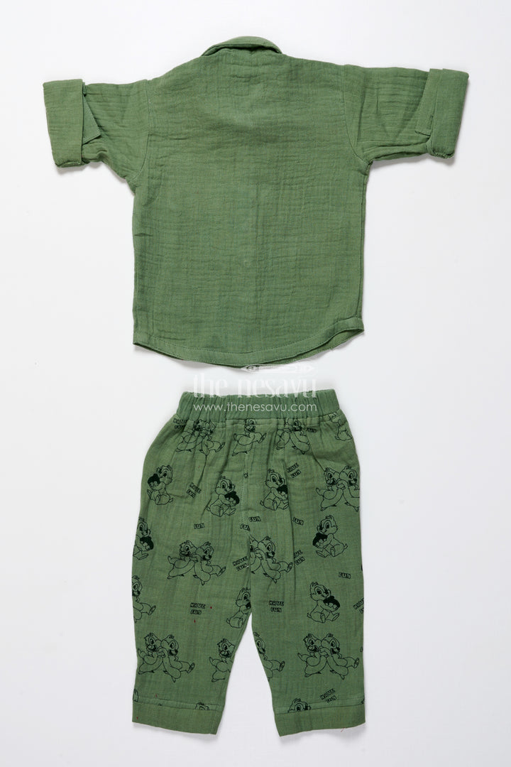 Boys muslin cotton outfit set with cartoon prints for fun-filled days