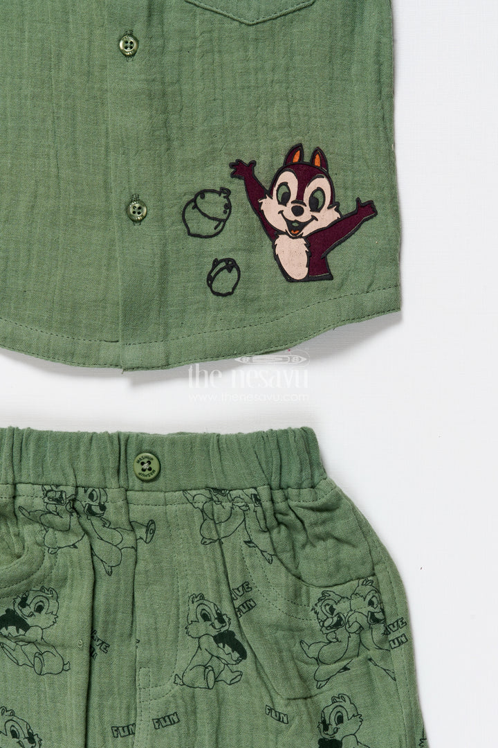 Boys muslin cotton outfit set with cartoon prints for fun-filled days