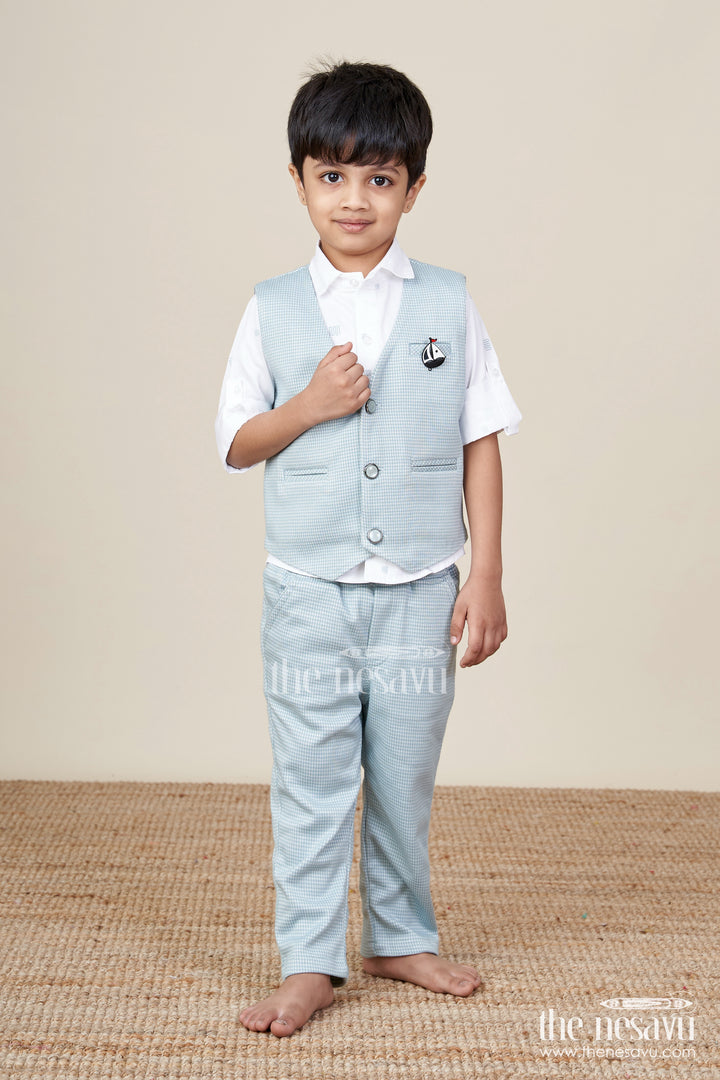 Boys cotton party outfit with printed shirt and matching jacket set