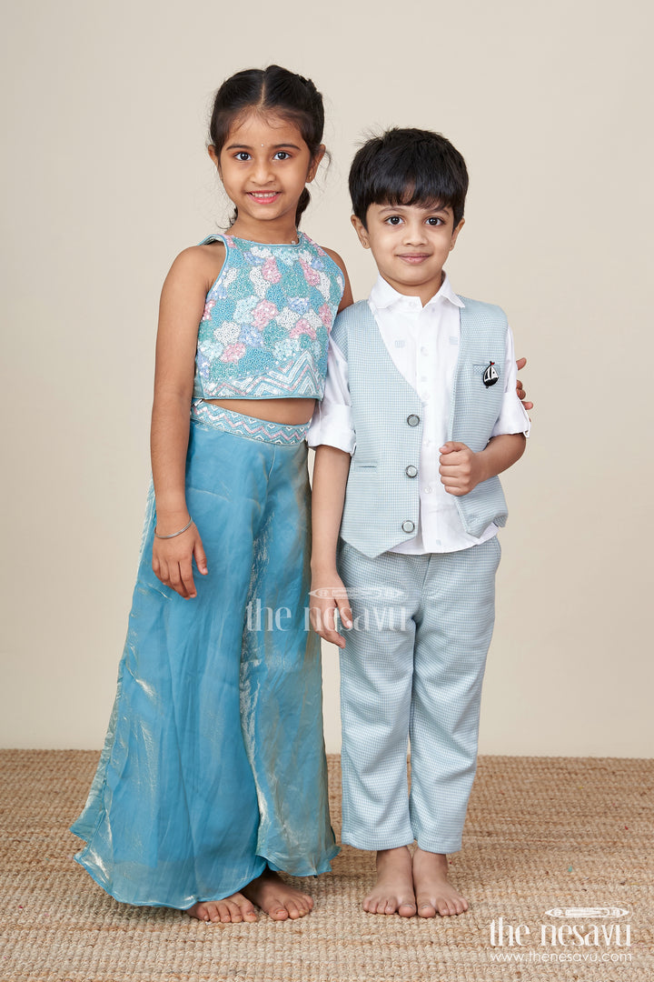 Boys cotton party outfit with printed shirt and matching jacket set