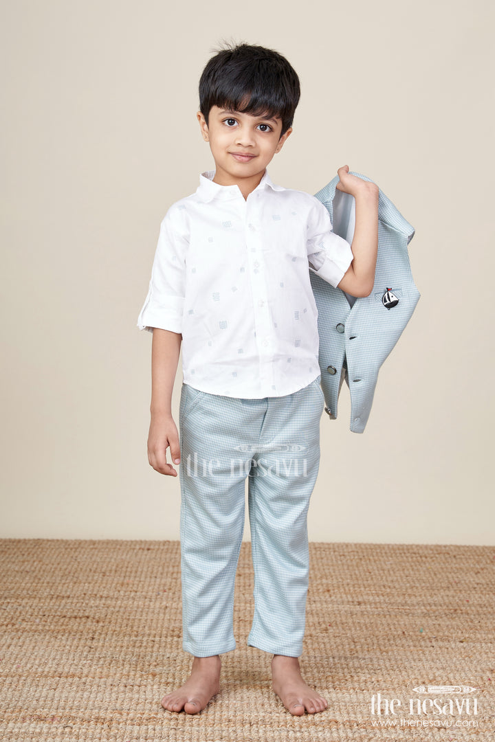 Boys cotton party outfit with printed shirt and matching jacket set