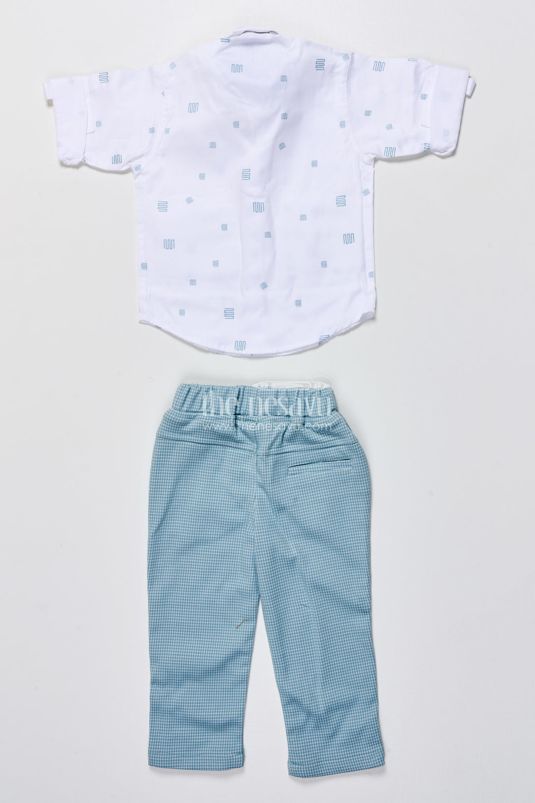 Boys cotton party outfit with printed shirt and matching jacket set
