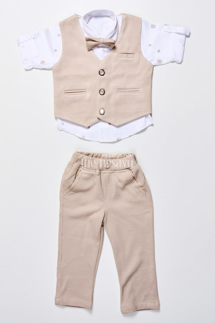 Toddler boys smart cotton outfit set with waistcoat and bow tie