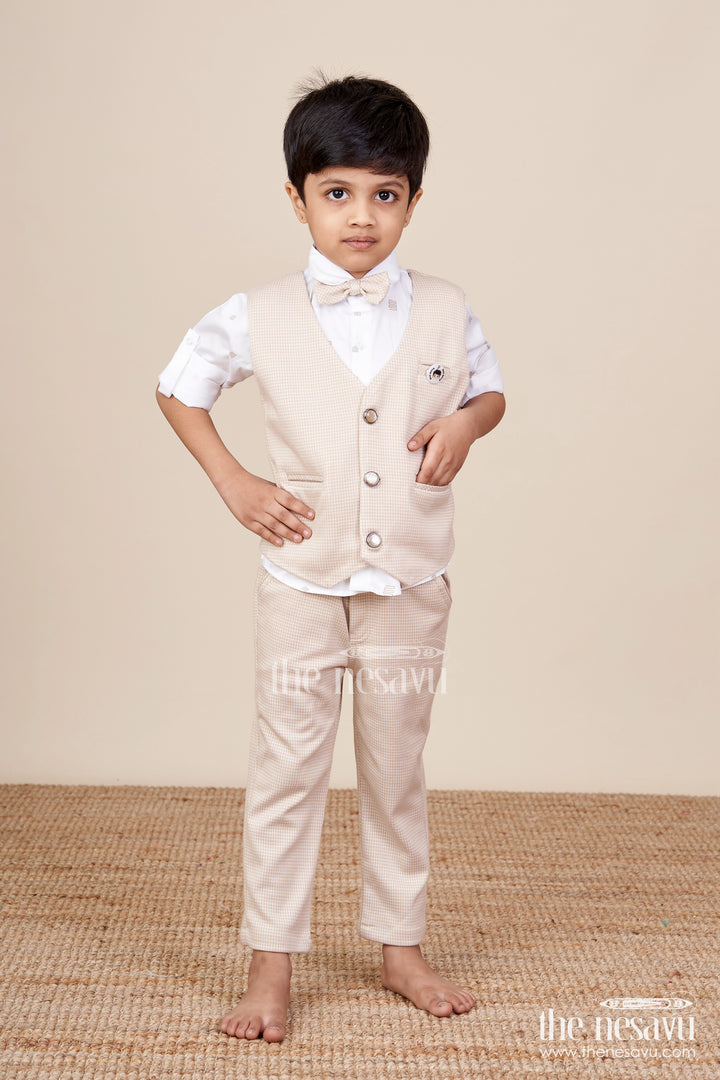 Toddler boys smart cotton outfit set with waistcoat and bow tie
