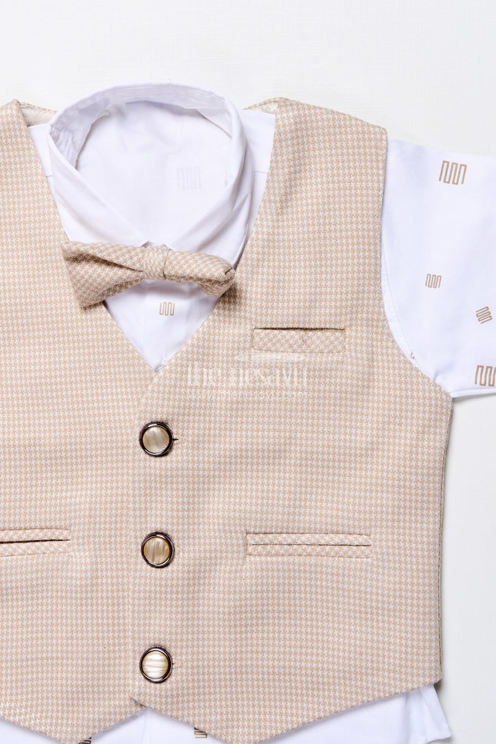Toddler boys smart cotton outfit set with waistcoat and bow tie