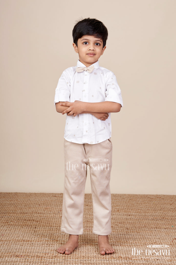 Toddler boys smart cotton outfit set with waistcoat and bow tie