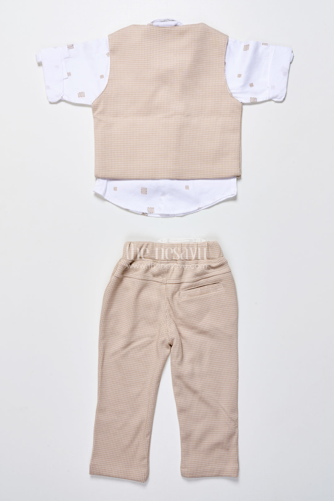 Toddler boys smart cotton outfit set with waistcoat and bow tie