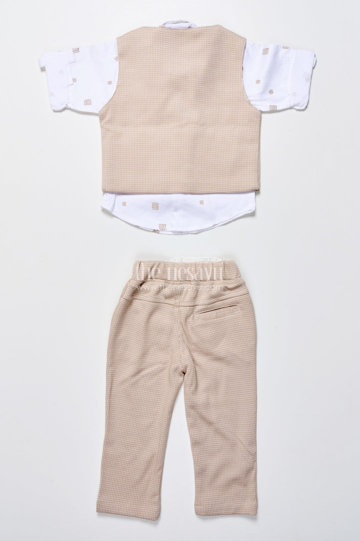 Toddler boys smart cotton outfit set with waistcoat and bow tie