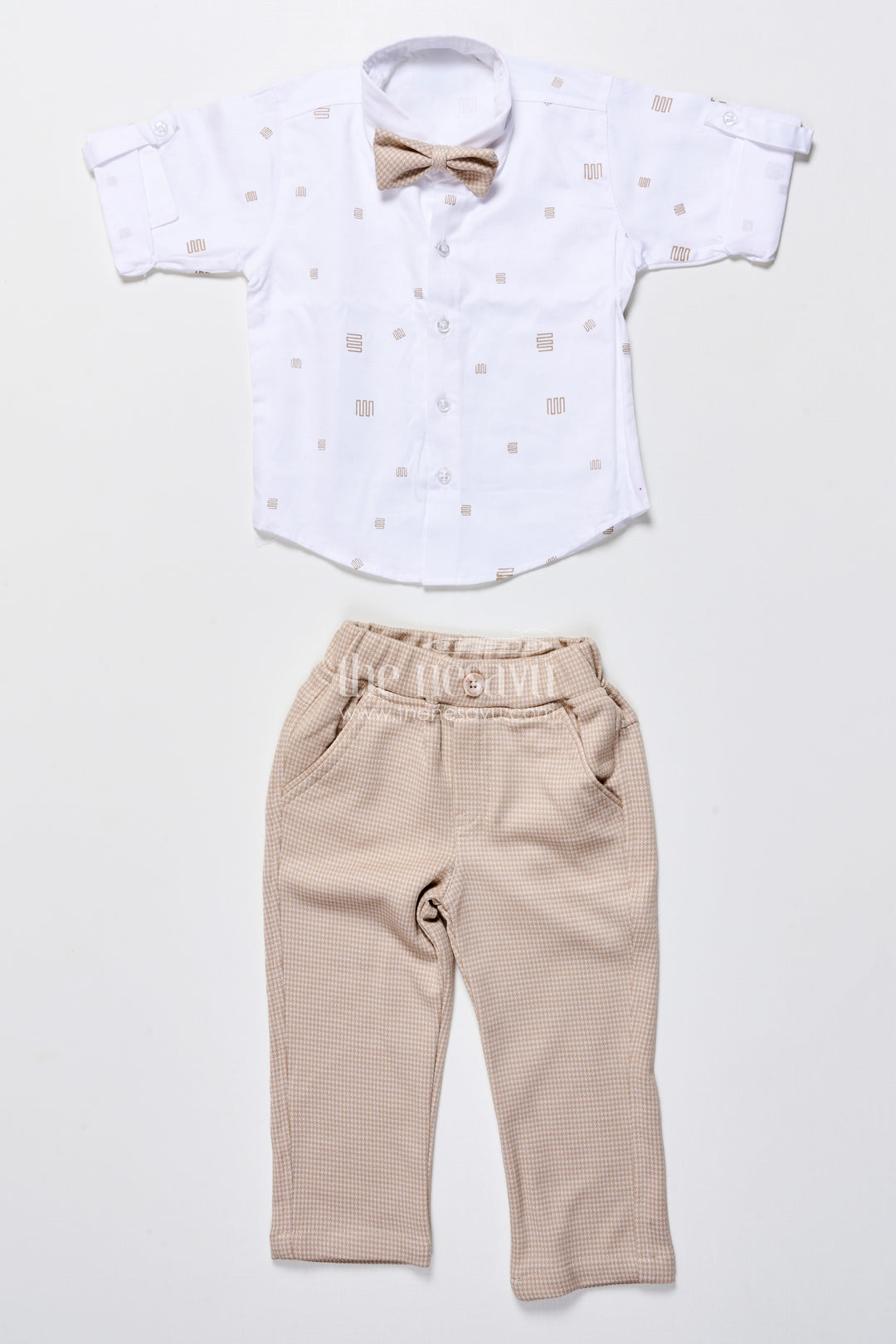 Toddler boys smart cotton outfit set with waistcoat and bow tie