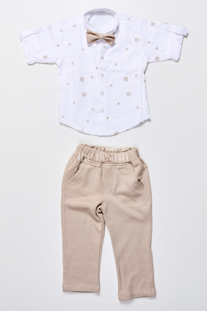 Toddler boys smart cotton outfit set with waistcoat and bow tie