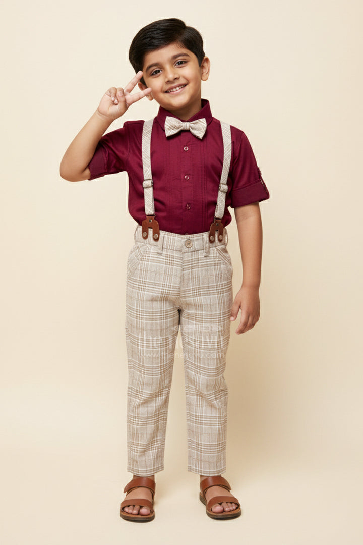 Boys Cotton Outfit with Bow Tie and Suspenders for Party and Celebrations