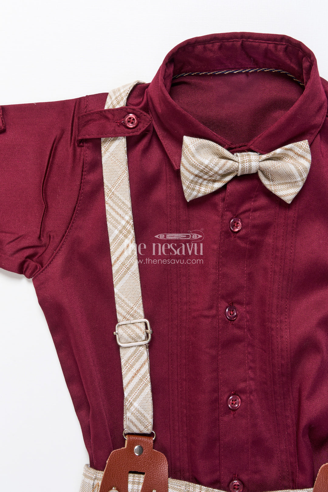 Boys cotton outfit with bow tie and suspenders for party and celebrations