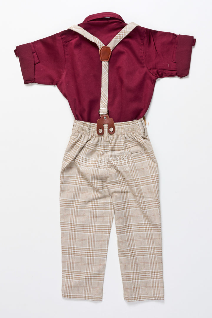 Boys cotton outfit with bow tie and suspenders for party and celebrations