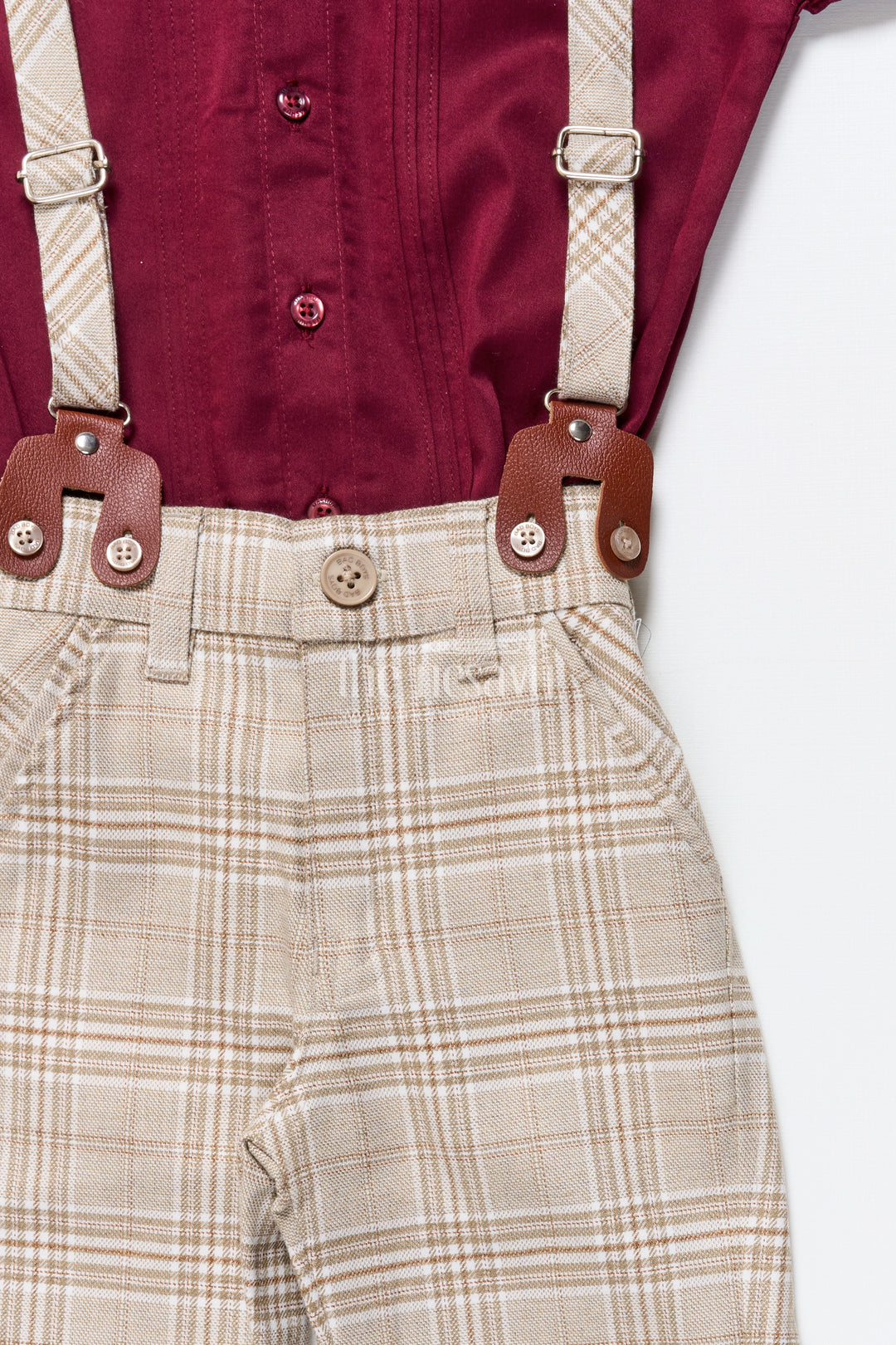 Boys cotton outfit with bow tie and suspenders for party and celebrations