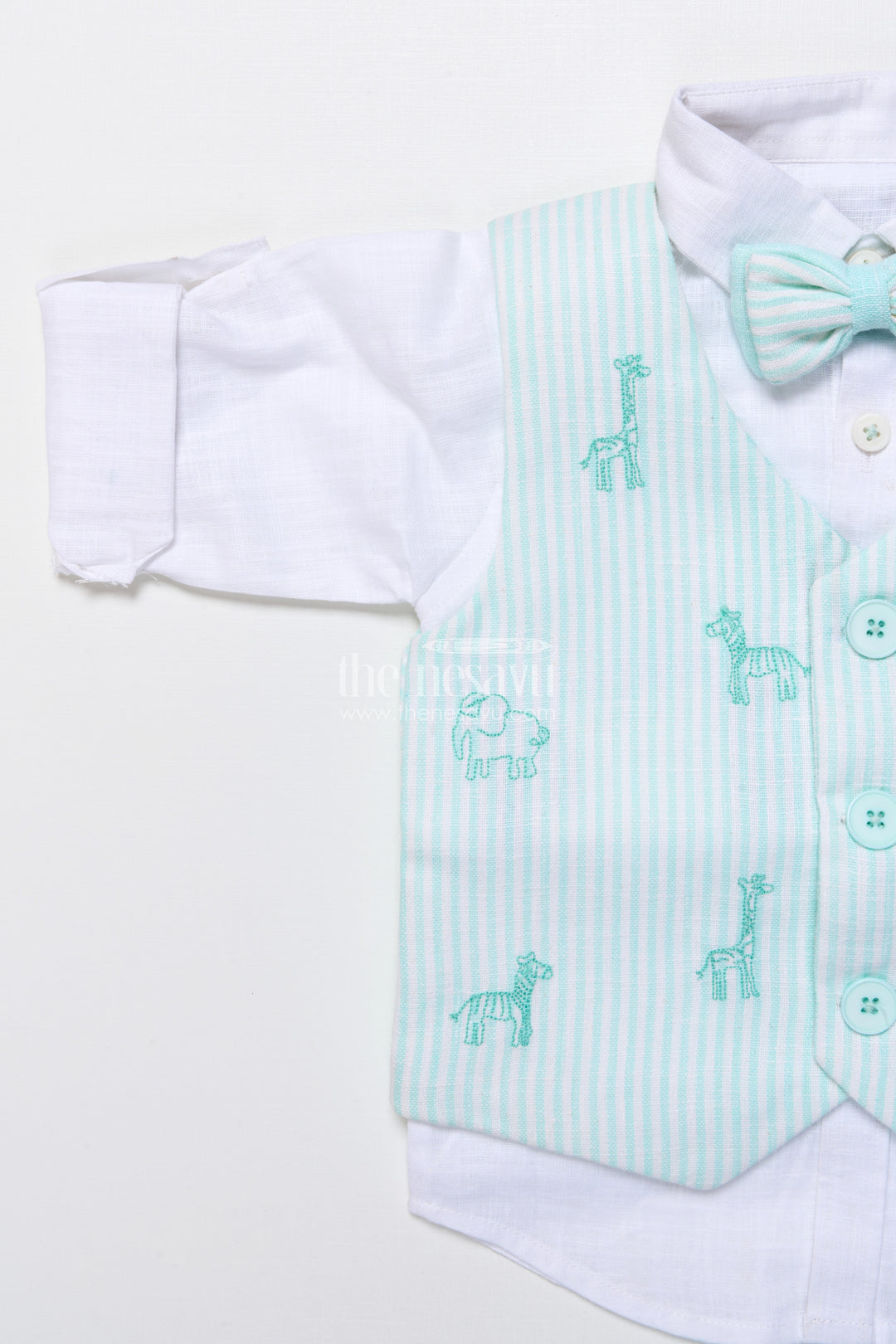 Toddler boys ethnic cotton outfit with embroidered jacket for functions
