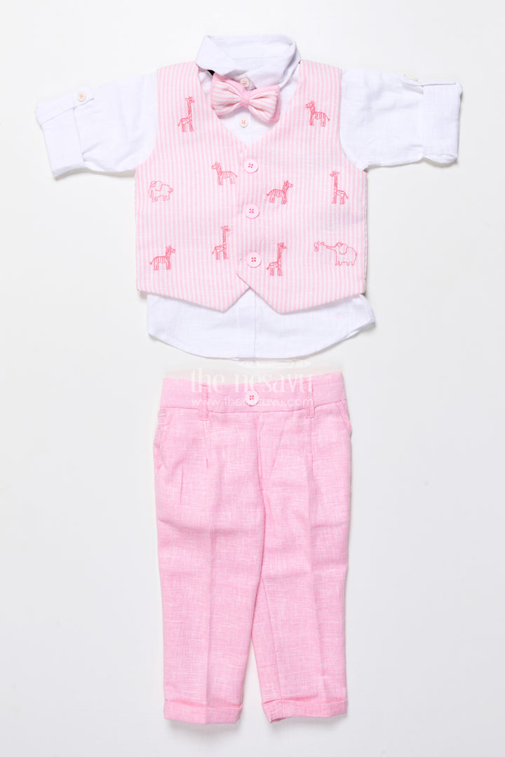 Toddler boys festive outfit with animal embroidery jacket and cotton pants