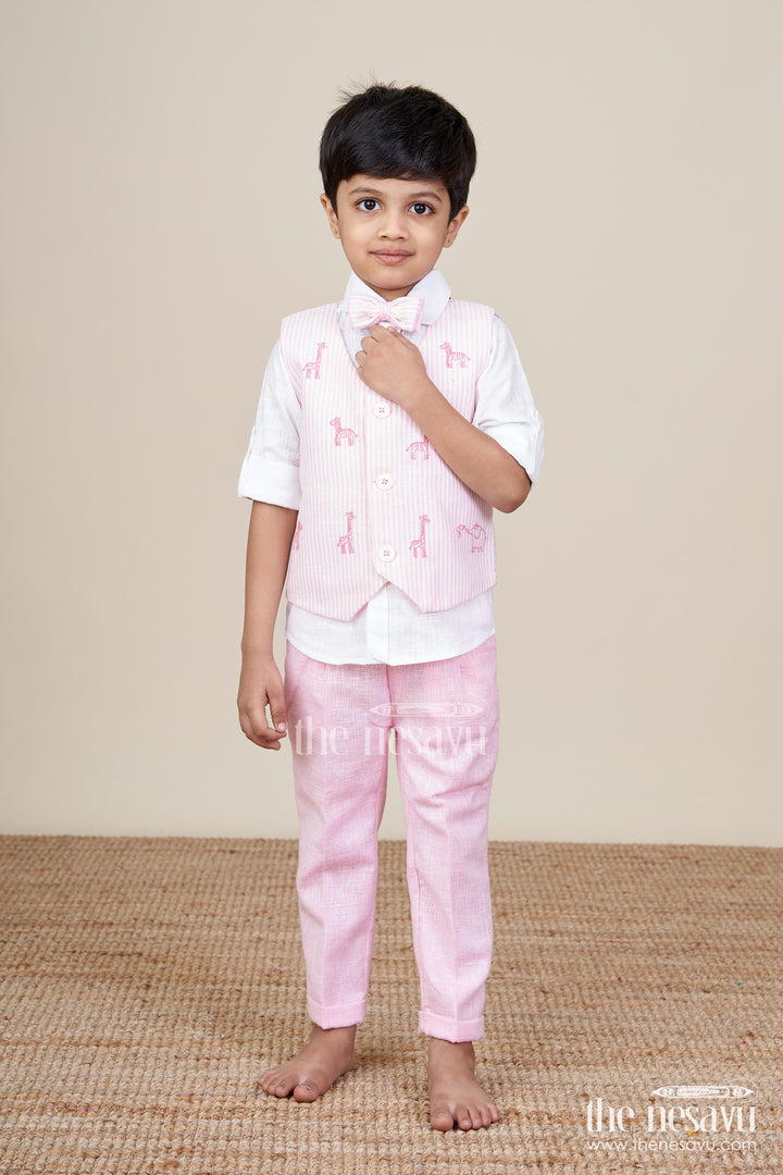 Toddler boys festive outfit with animal embroidery jacket and cotton pants