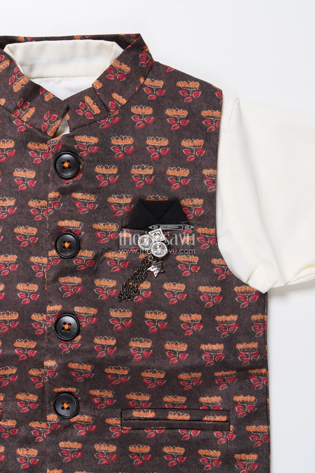 Boys ethnic outfit with printed Nehru jacket and cotton pants