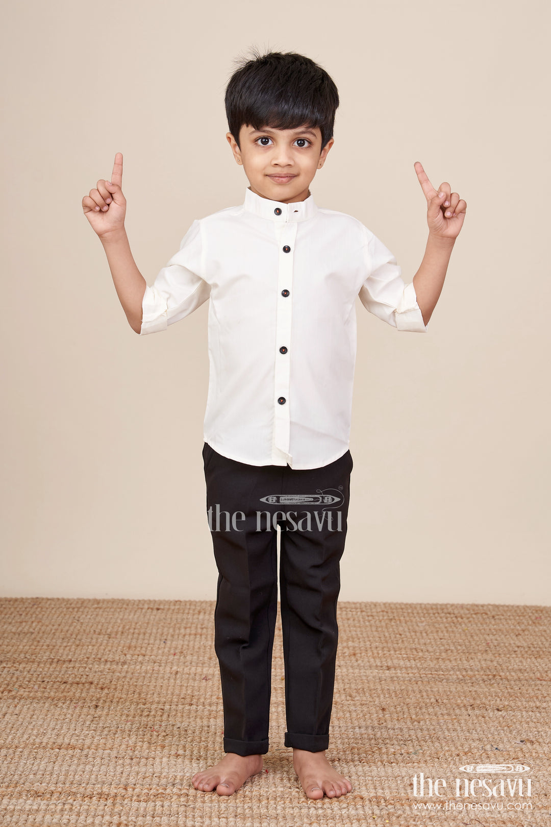 Boys ethnic outfit with printed Nehru jacket and cotton pants
