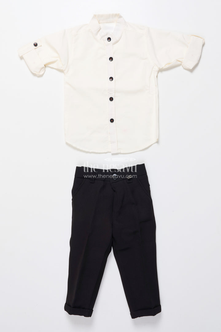 Boys ethnic outfit with printed Nehru jacket and cotton pants