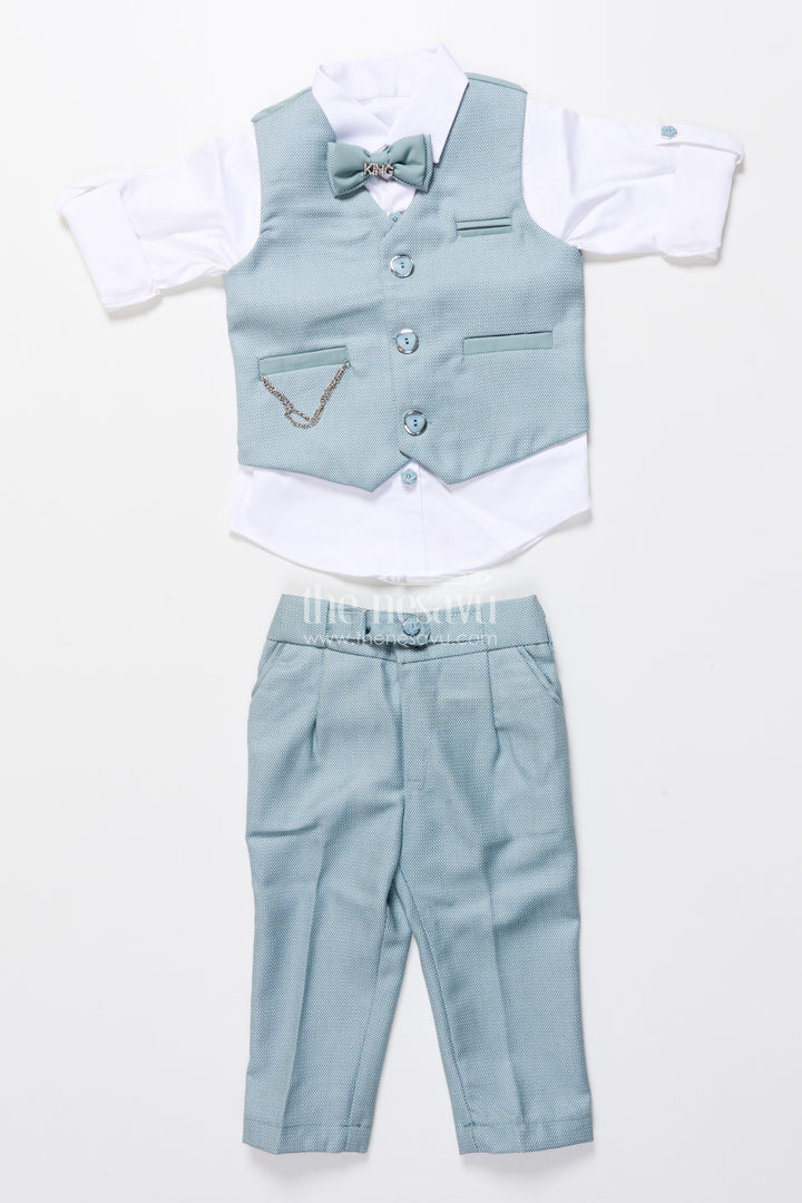 Boys formal cotton outfit with textured jacket and bow tie for special occasions