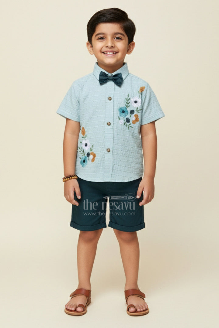 Boys Floral Embroidered Shirt and Shorts Set for Casual Celebrations