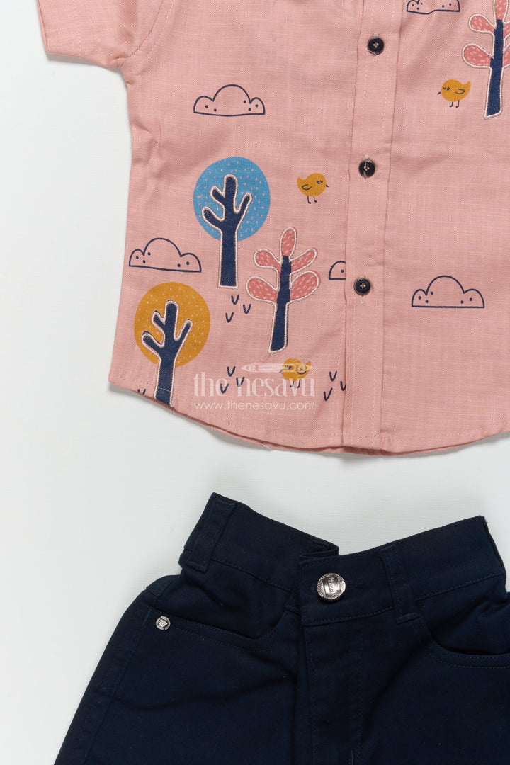 Boys Tree-Embroidered Shirt and Shorts Set for Birthdays and Outings