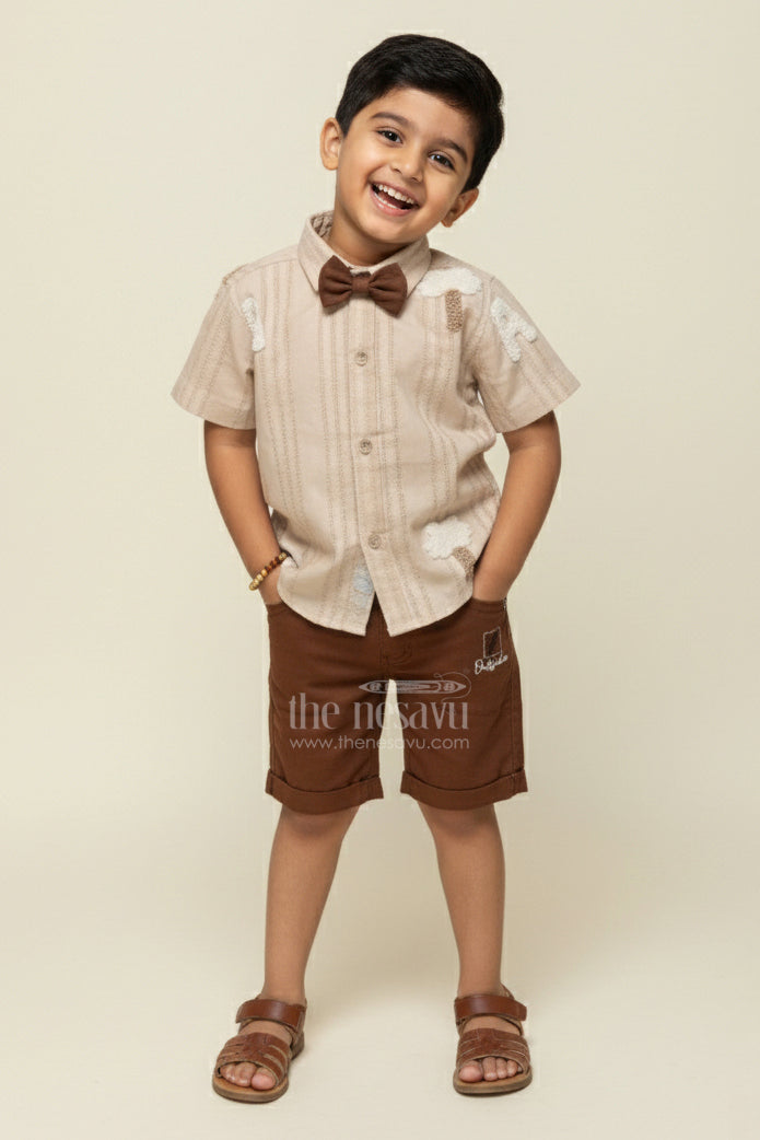 Boys Casual Set with Textured Embroidery for Family Gatherings and Day Outs