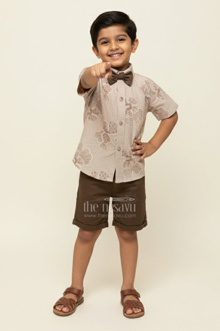 Boys Floral Embroidered Shirt and Shorts Set for Celebrations and Events