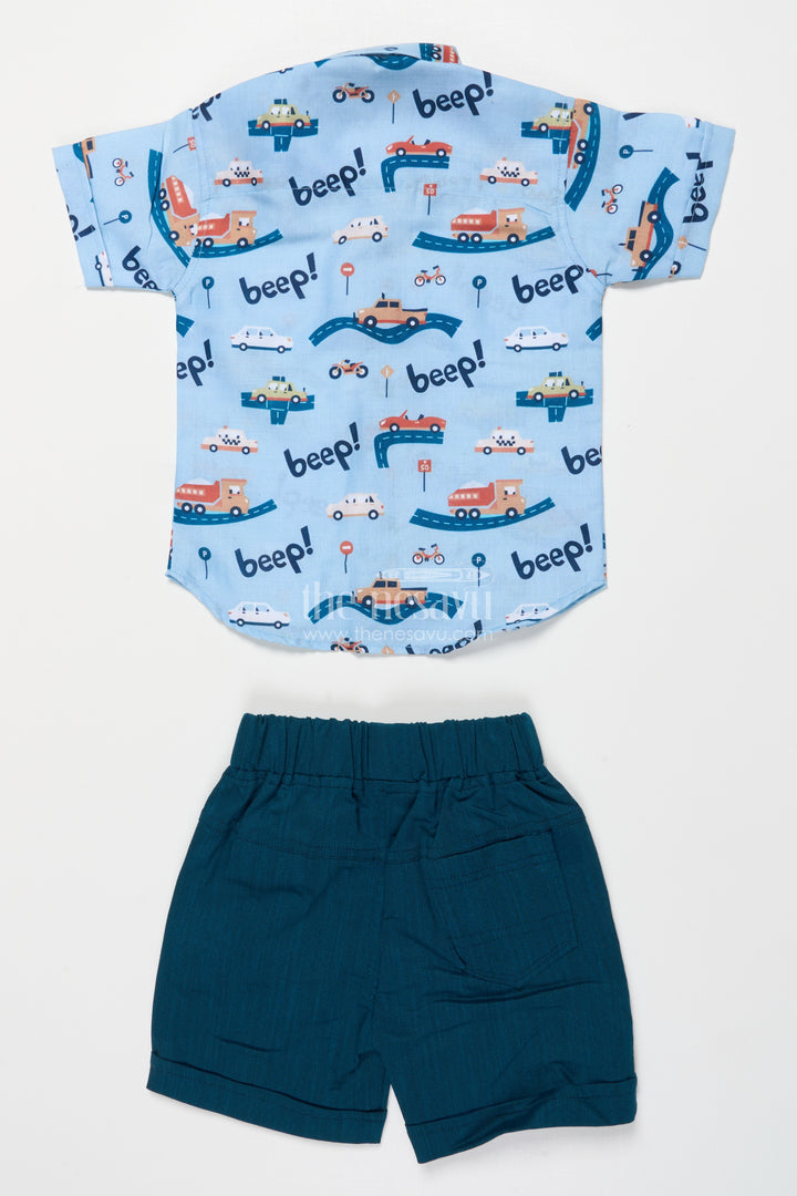 Boys Cotton Outfit with Vehicle Print for Daycare and Holiday Fun