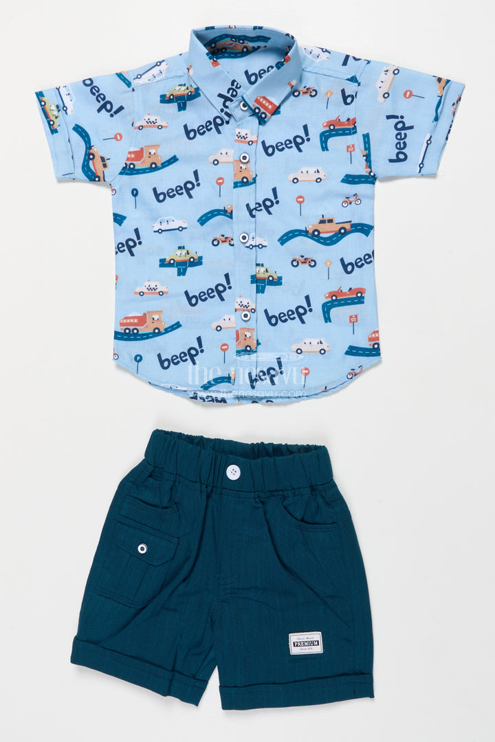 Boys Cotton Outfit with Vehicle Print for Daycare and Holiday Fun
