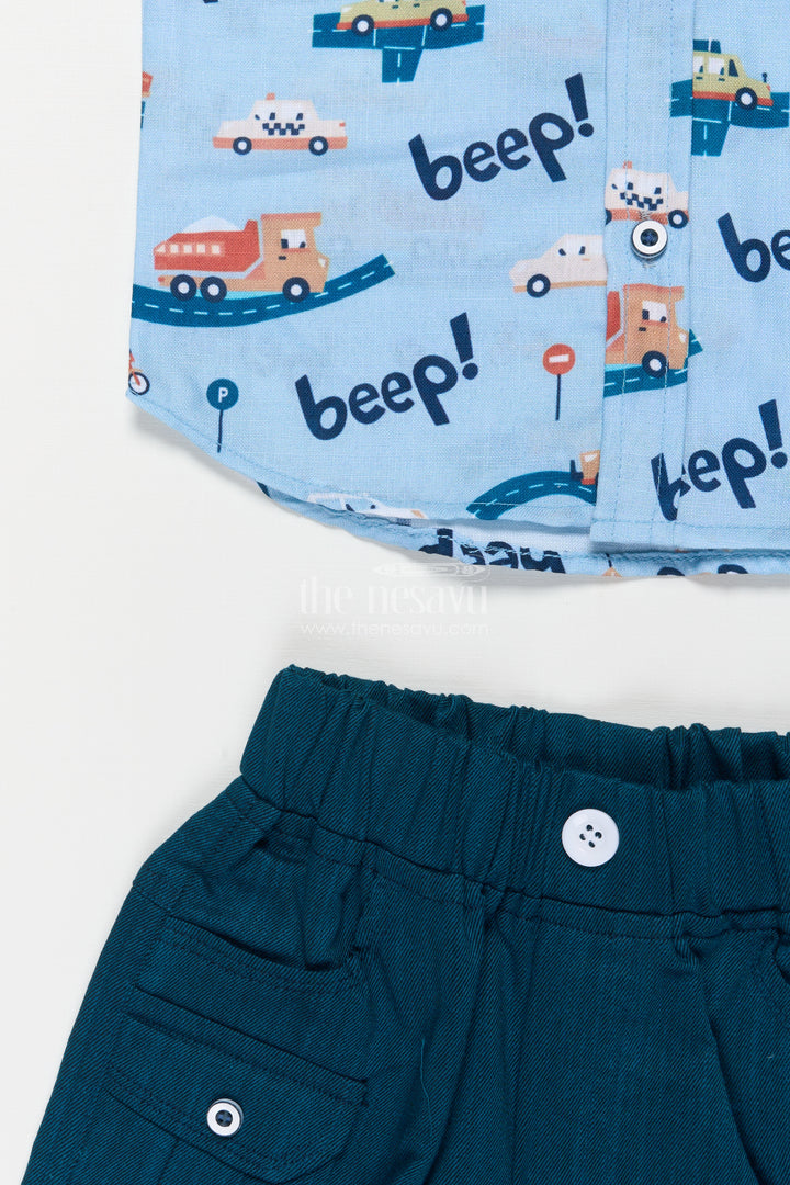 Boys Cotton Outfit with Vehicle Print for Daycare and Holiday Fun
