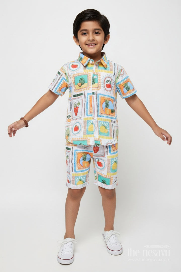Boys Cotton Set with Fruit Print for Summer Play and Daily Wear