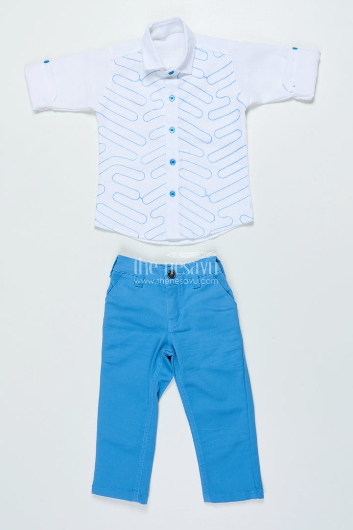 Boys Cotton Casual Set with Embroidered Shirt for Outings and Events