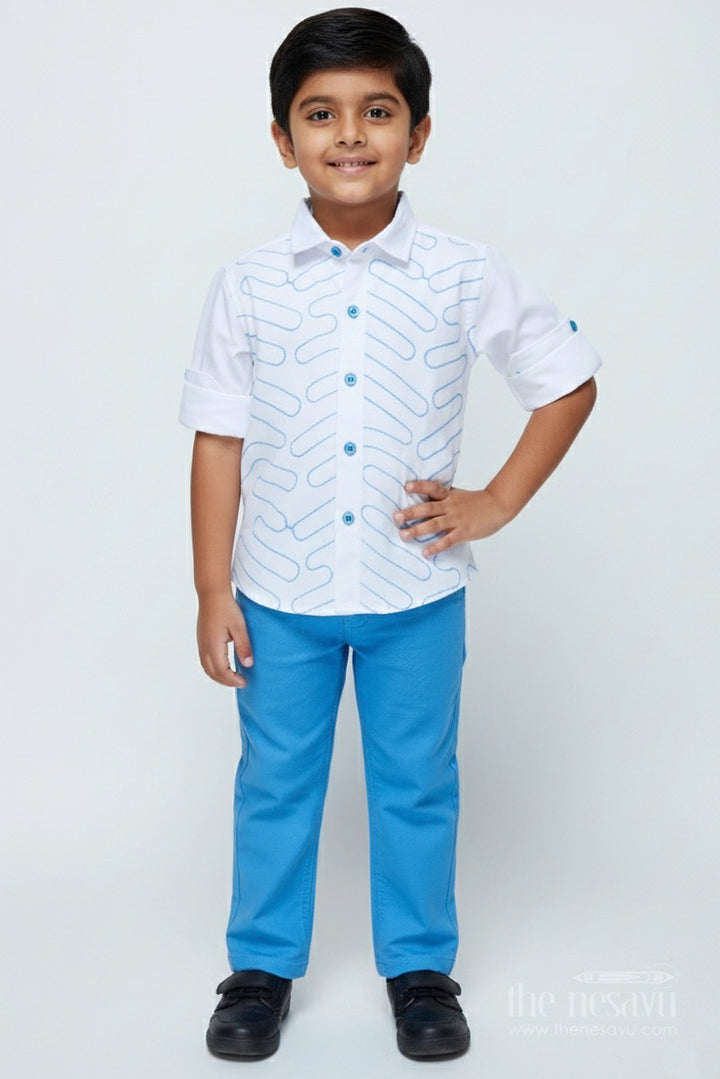 Boys Cotton Casual Set with Embroidered Shirt for Outings and Events