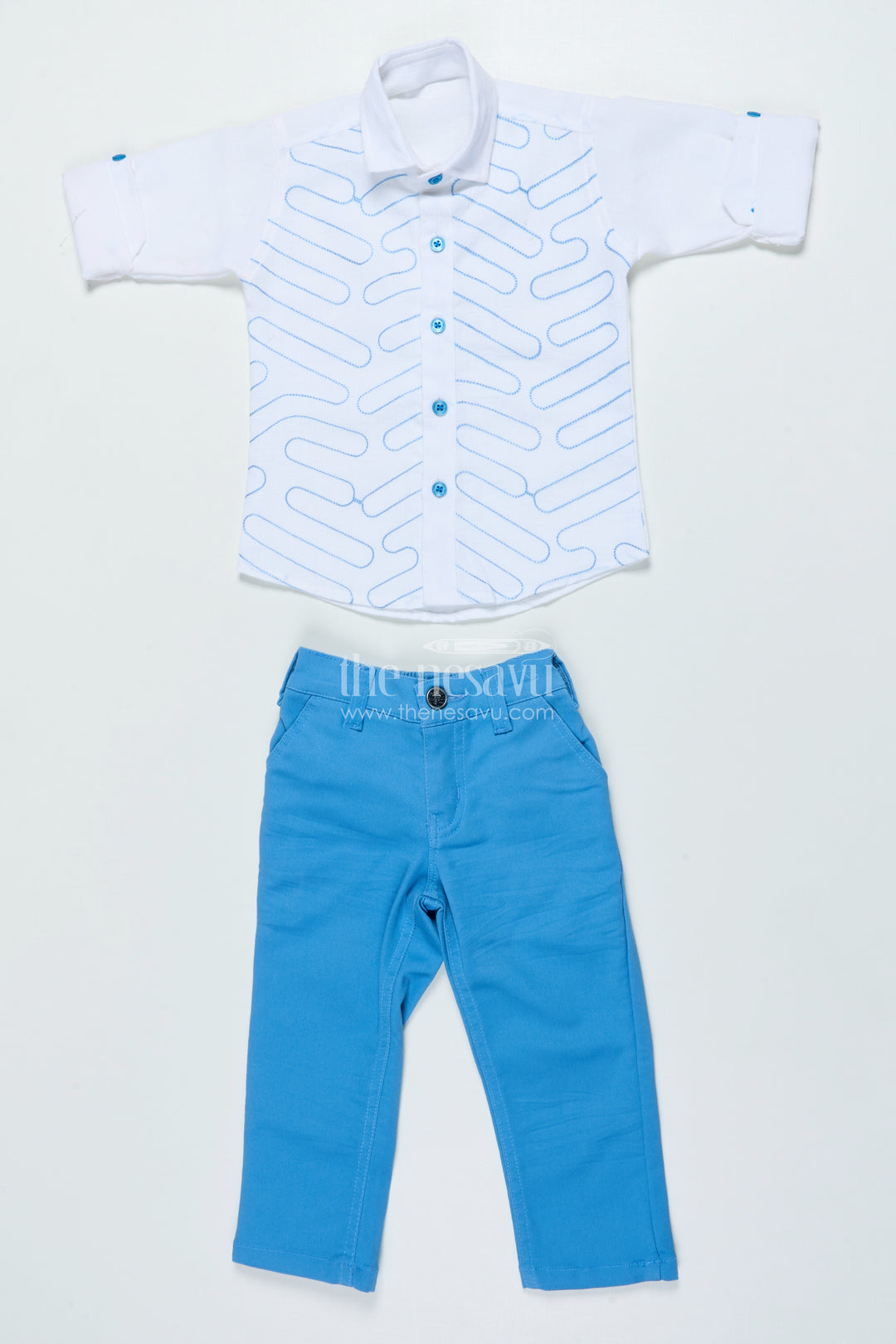 Boys Cotton Casual Set with Embroidered Shirt for Outings and Events