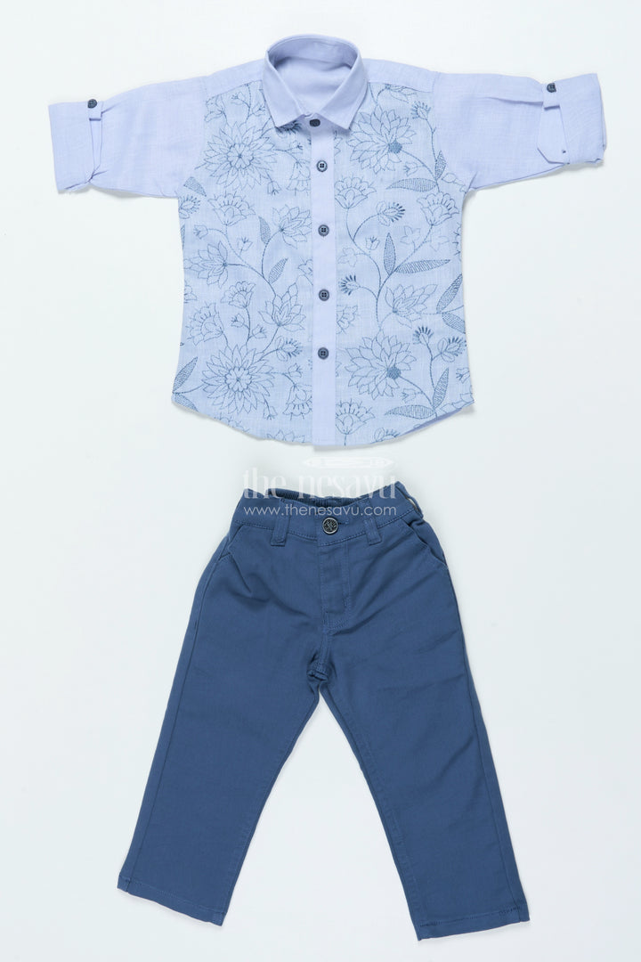 Boys Cotton Set with Embroidered Shirt for Smart Casual Dressing