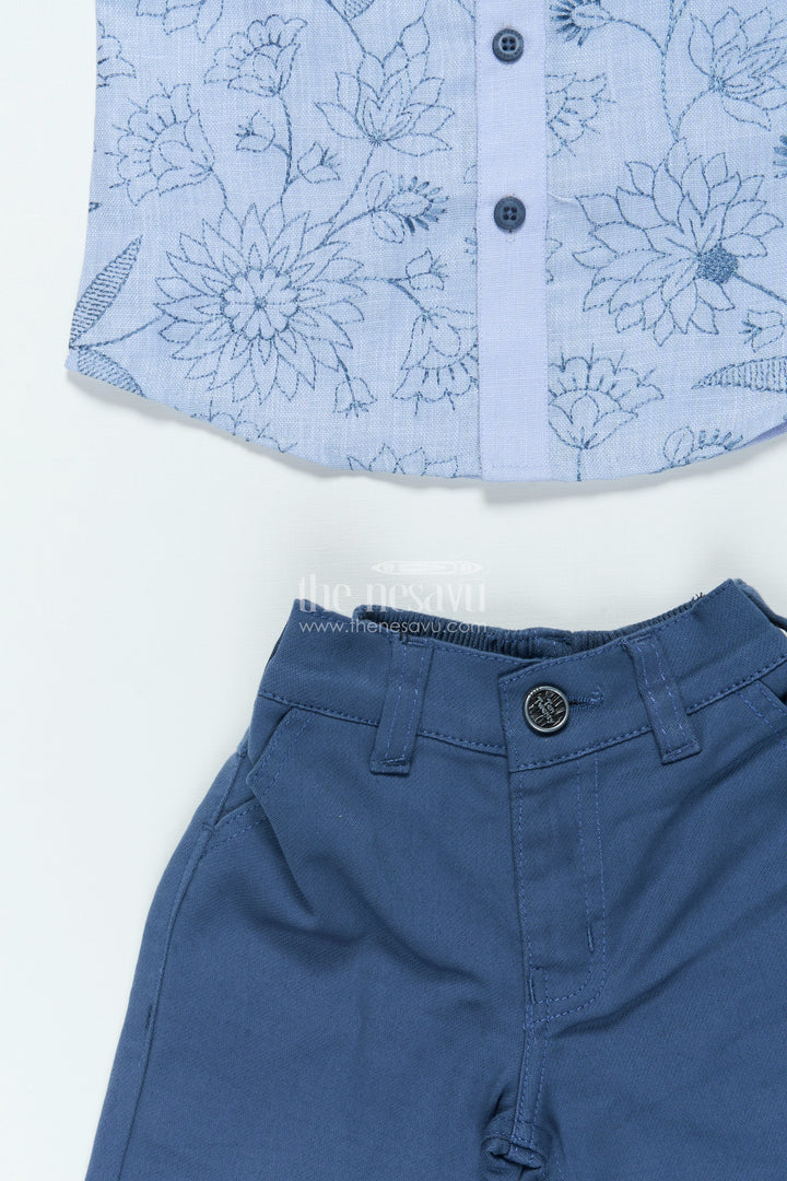 Boys Cotton Set with Embroidered Shirt for Smart Casual Dressing