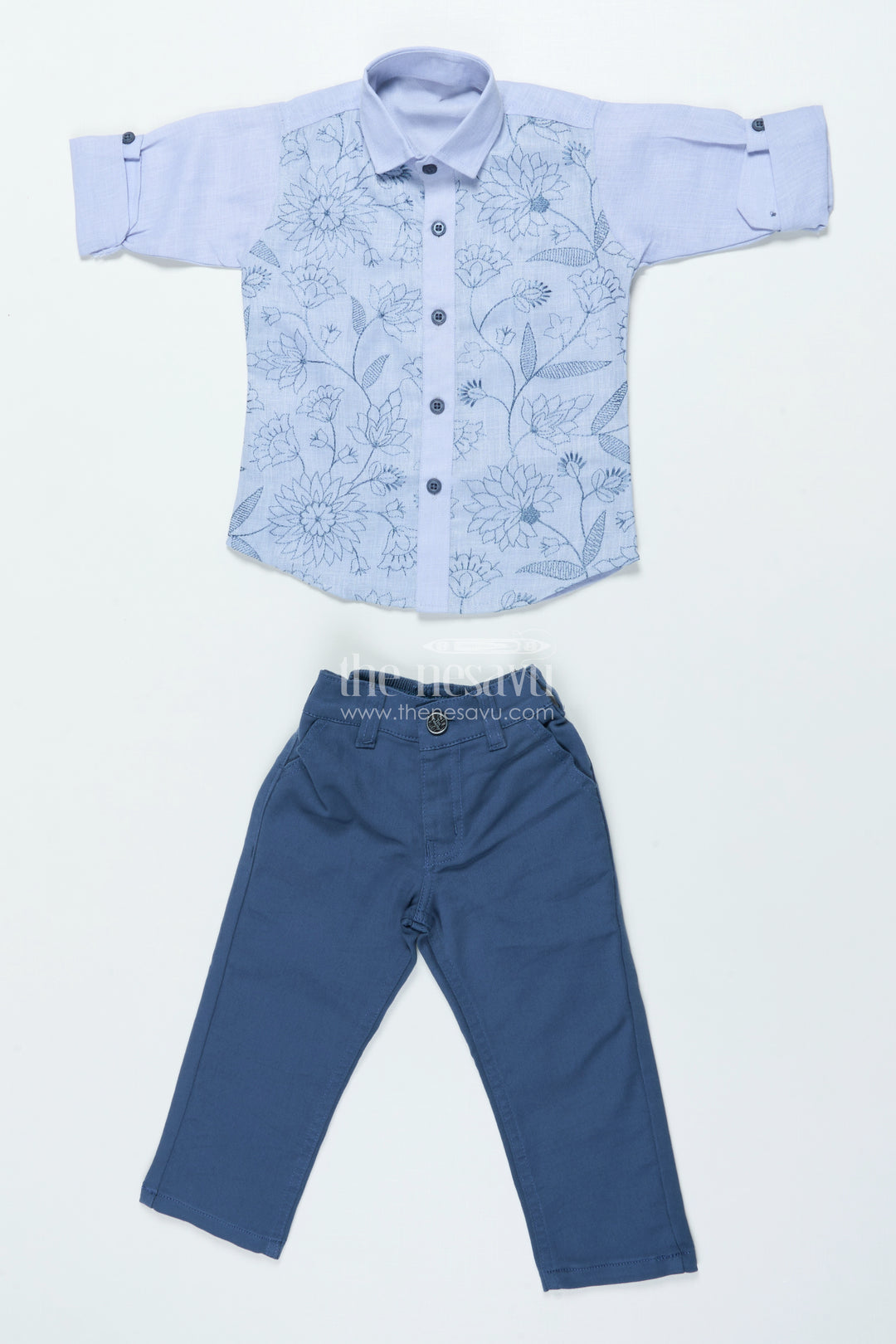 Boys Cotton Set with Embroidered Shirt for Smart Casual Dressing