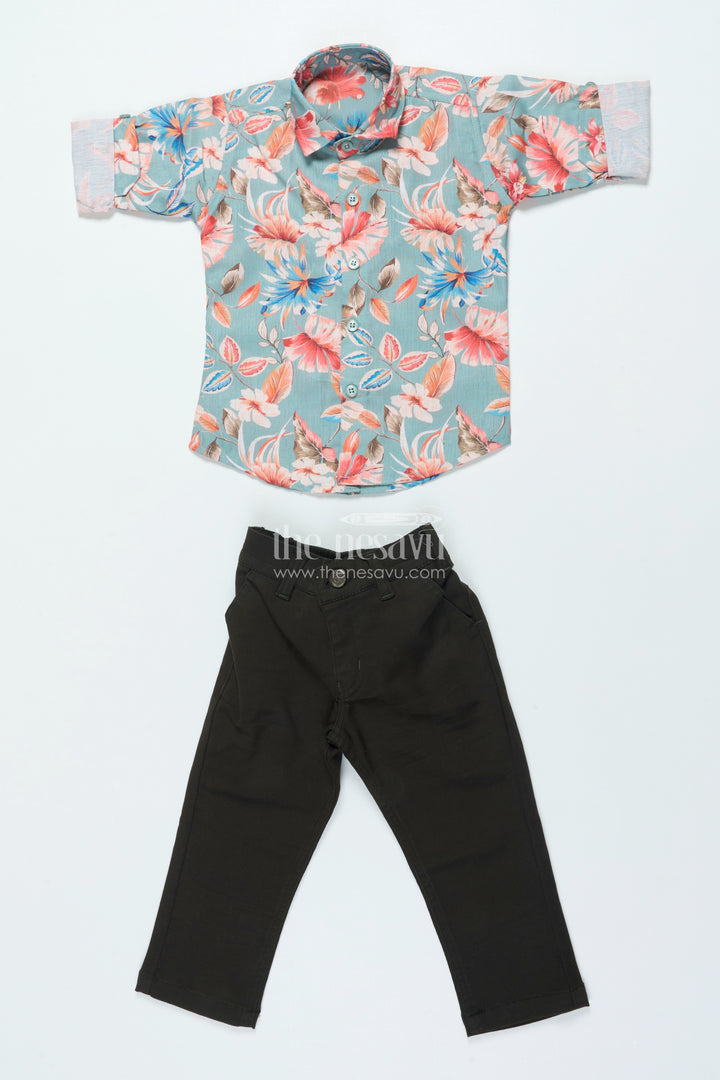 Boys Cotton Shirt Set with Bold Floral Print for Festive Occasions