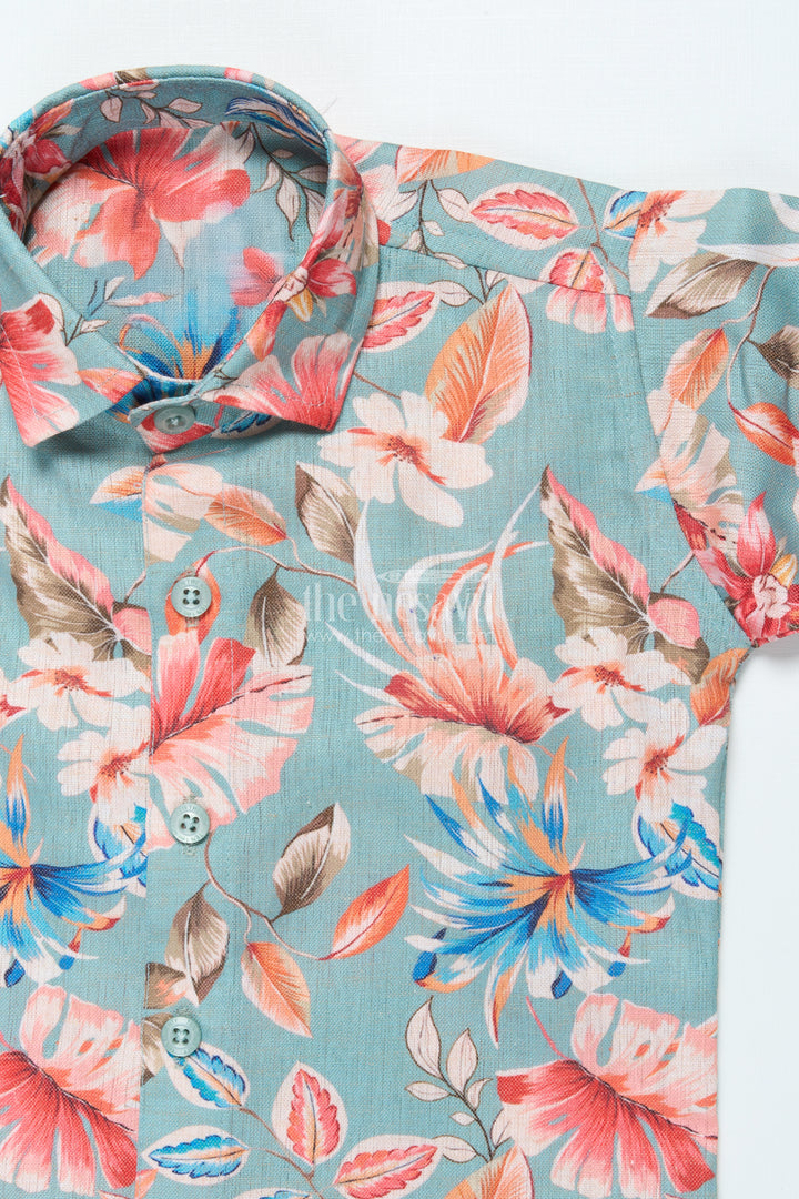 Boys Cotton Shirt Set with Bold Floral Print for Festive Occasions