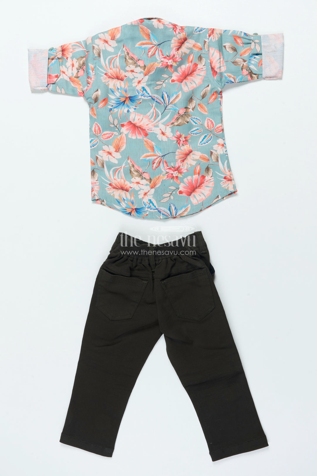 Boys Cotton Shirt Set with Bold Floral Print for Festive Occasions