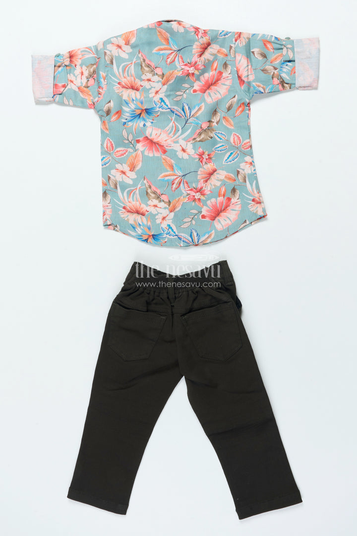 Boys Cotton Shirt Set with Bold Floral Print for Festive Occasions