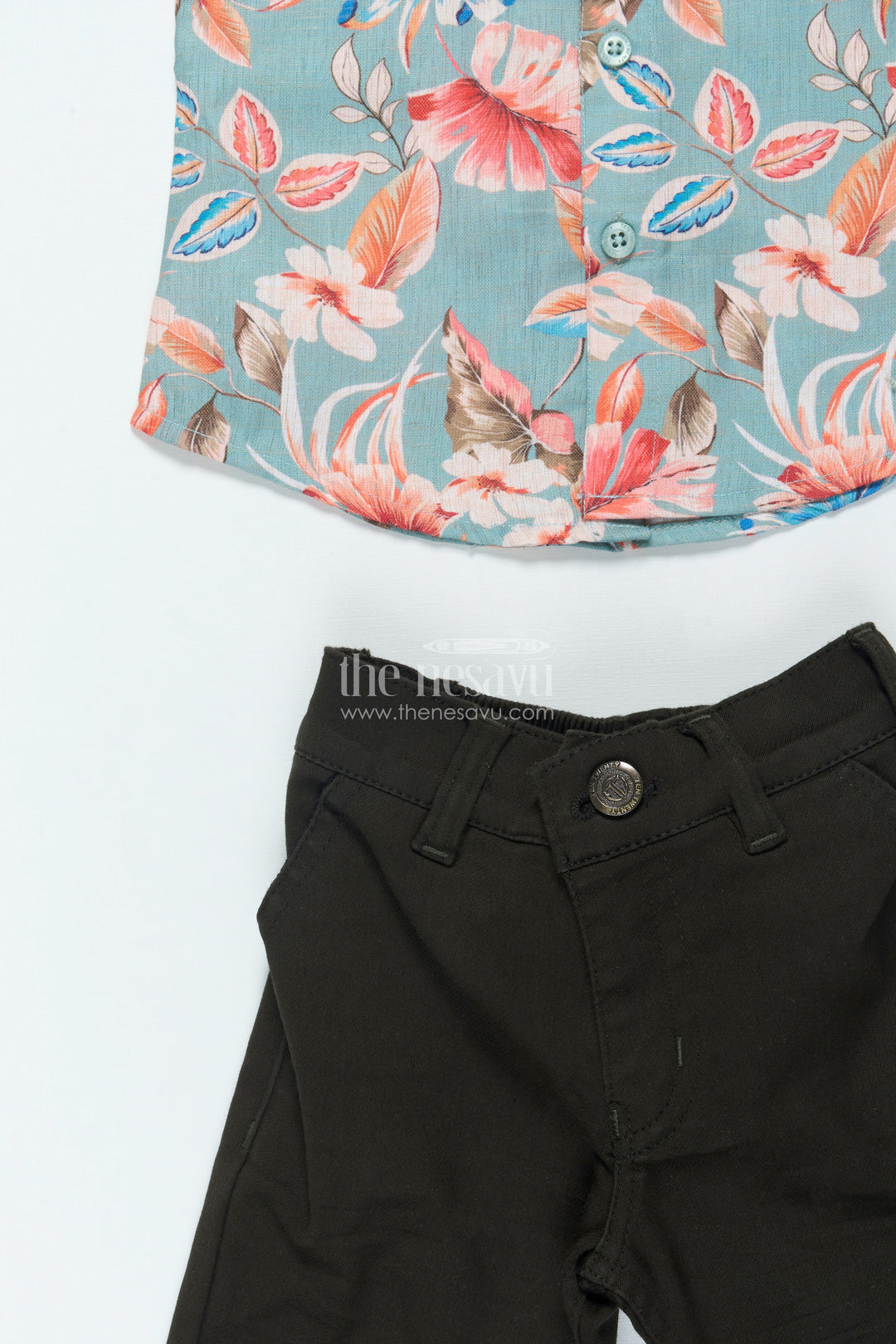 Boys Cotton Shirt Set with Bold Floral Print for Festive Occasions