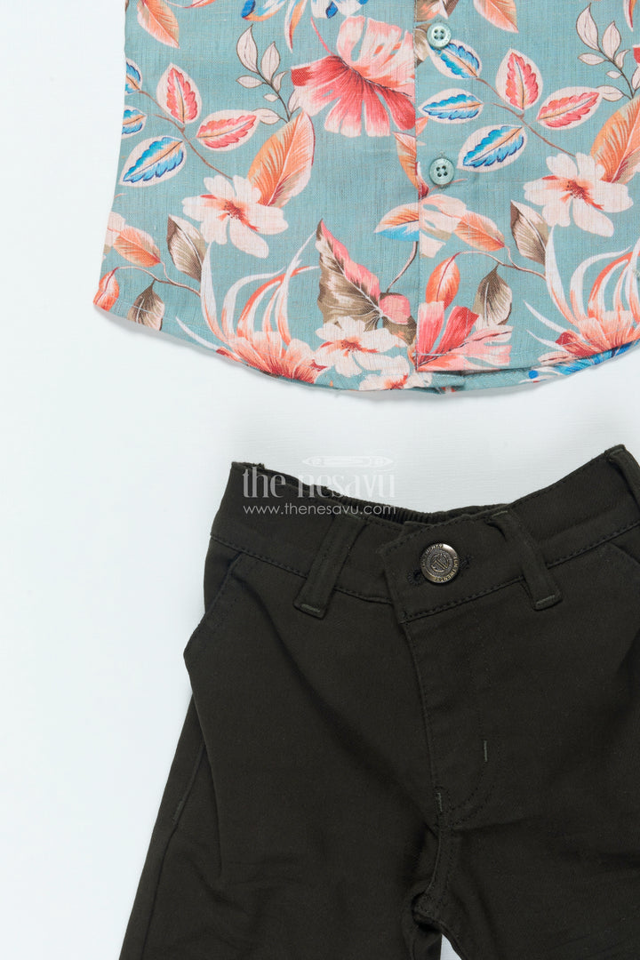 Boys Cotton Shirt Set with Bold Floral Print for Festive Occasions