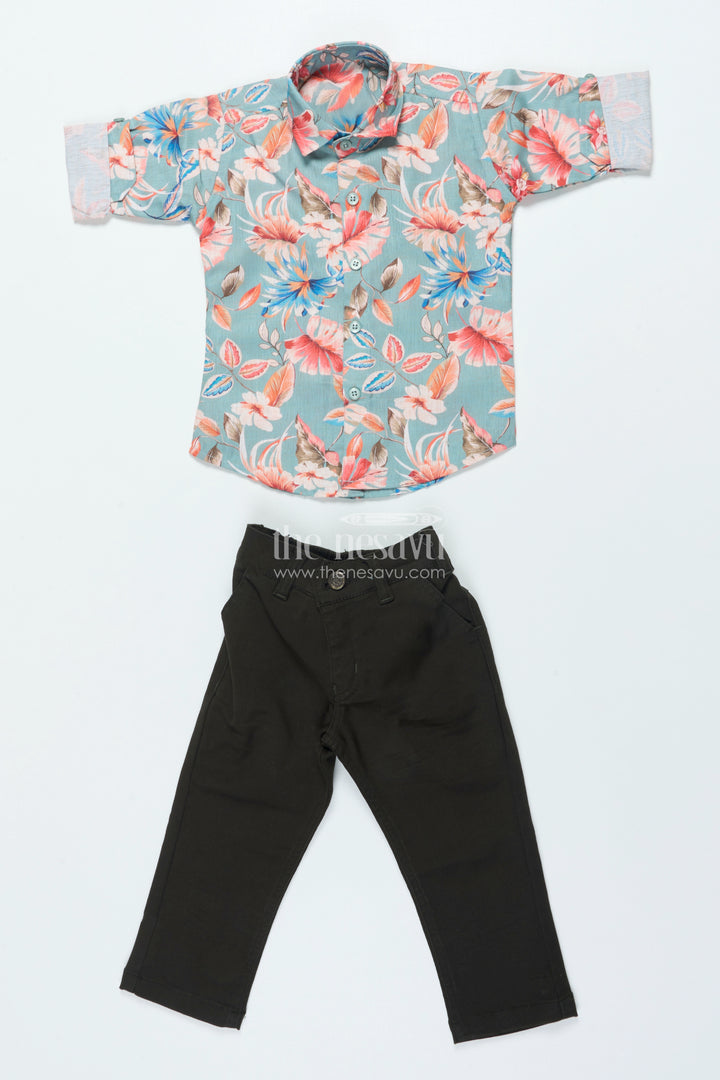 Boys Cotton Shirt Set with Bold Floral Print for Festive Occasions